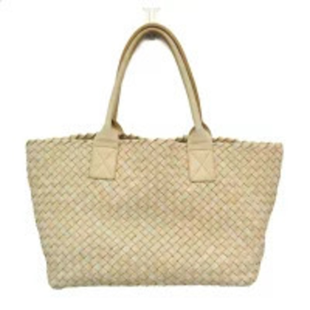 Bottega Veneta Intrecciato Cabas Leather Tote Bag Cream